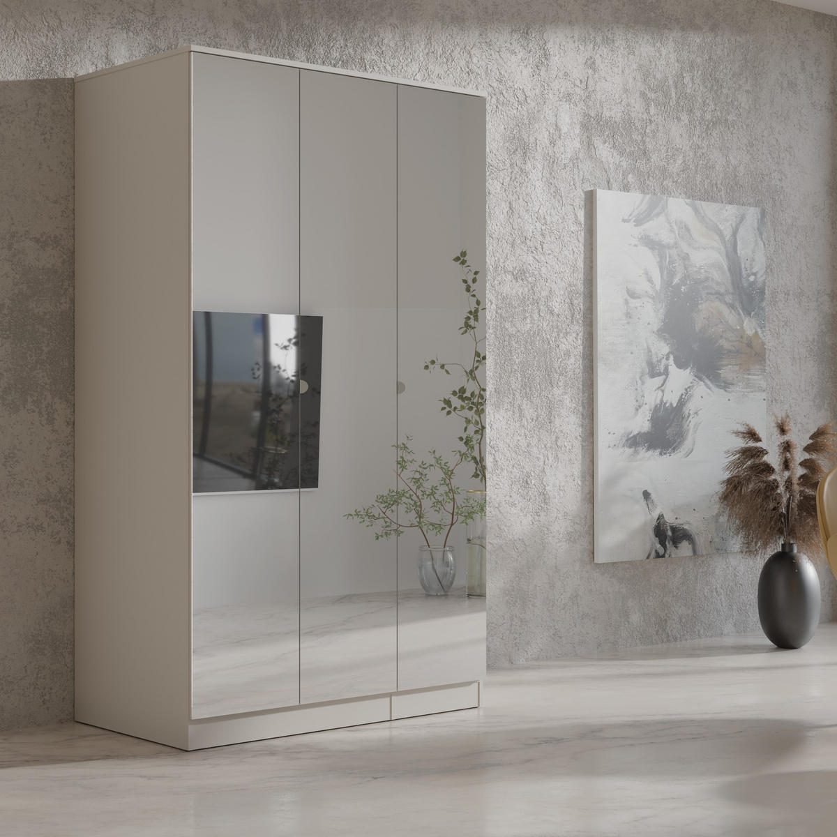 DREHTÜRENSCHRANK mit Spiegel Monza 3D 120 Kaschmir - Kaschmir/Grau, Holzwerkstoff/Metall (120/200/60cm) - mzm24