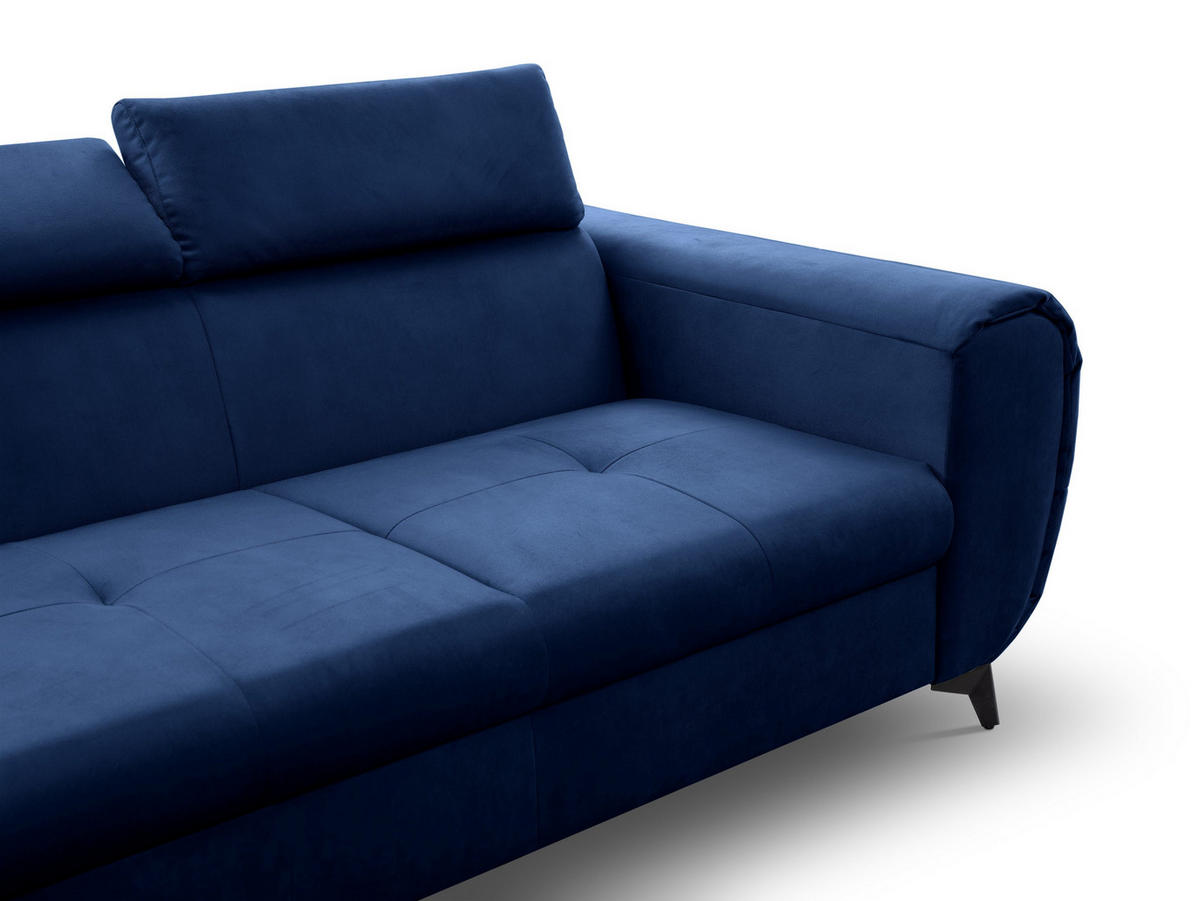ECKSOFA MAGIA L-S Dunkelblau Plüsch-Stoff mit Schlaffunktion - Dunkelblau, Holz (260/217cm) - MASSENO