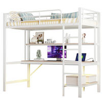 HOCHBETT aus Metall und MDF 90x200 cm Weiß mit Schreibtisch, Regal, LED-Licht und USB-Anschluss - Weiß, Metall (90/200cm) - IVMEU