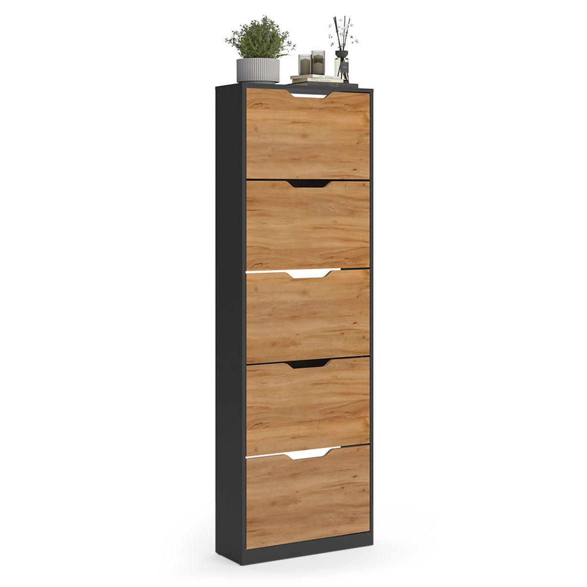 SCHUHKIPPER Luca, Anthrazit/Goldkraft Eiche, 59 x 180.5 cm mit 5 Kippfächern - Honigeiche/Anthrazit, Holzwerkstoff (59/180.5/22cm) - Vicco