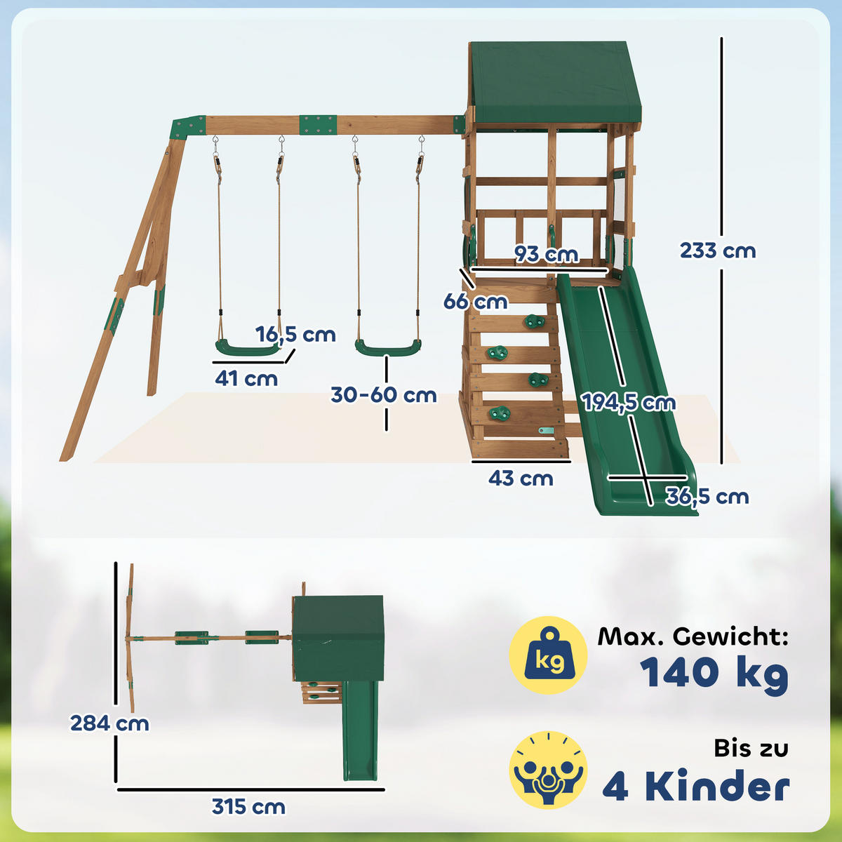 SCHAUKELGESTELL Holz Kunststoff Grün - Grün, Holz (284/233/315cm) - AIYAPLAY