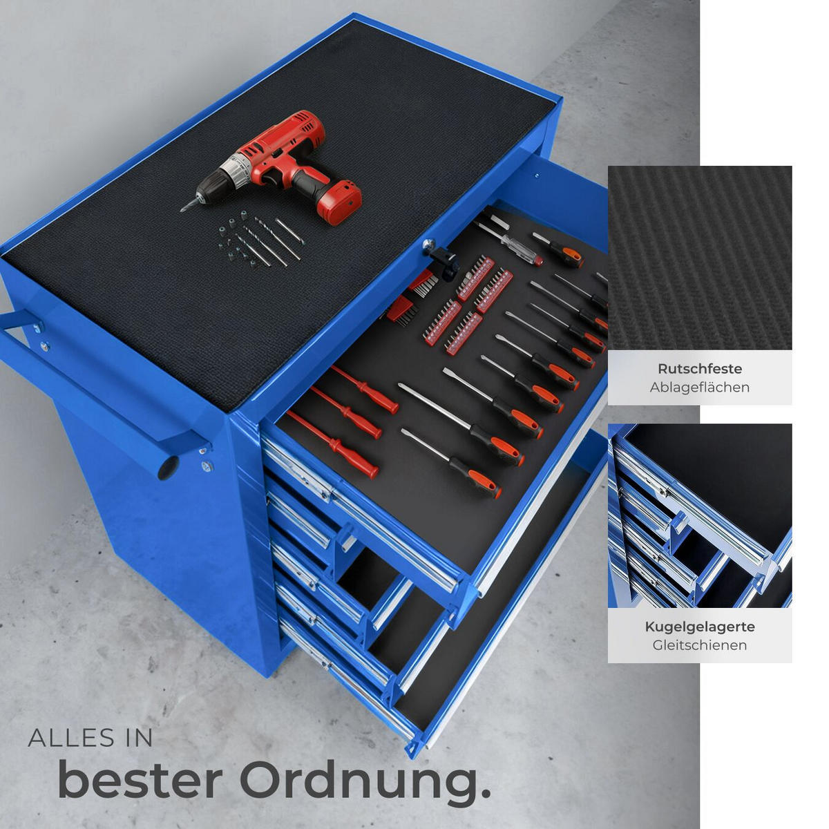 WERKZEUGWAGEN ,Rollen Ø 100 mm,blau - Blau, Metall (33/79/69cm) - tectake