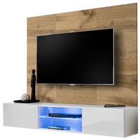 TV-LOWBOARD Eiche Wotan und weiß 180 cm hängend, Set inklusive LED-Beleuchtung - Eiche Wotan/Weiß, Glas/Holzwerkstoff (180/148/40cm) - Inn.Furn