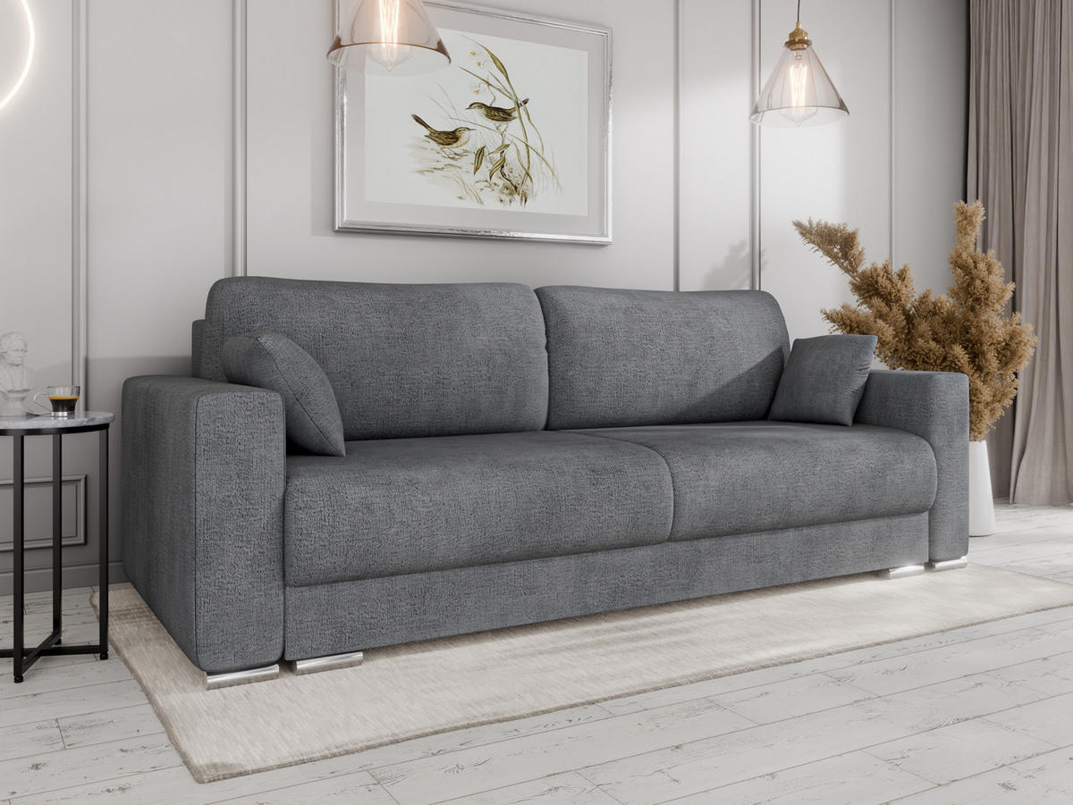 SCHLAFSOFA Calma mit Bettkasten 3-Sitzer modernen Stil, Dunkelgrau - Dunkelgrau, Holz (229/87/97cm) - Panda Möbel