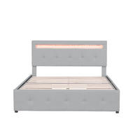 POLSTERBETT 140/200 cm grau mit LED-Beleuchtung, Lattenrost & 4 Schubladen - Grau, Textil (140/200cm) - OKWISH