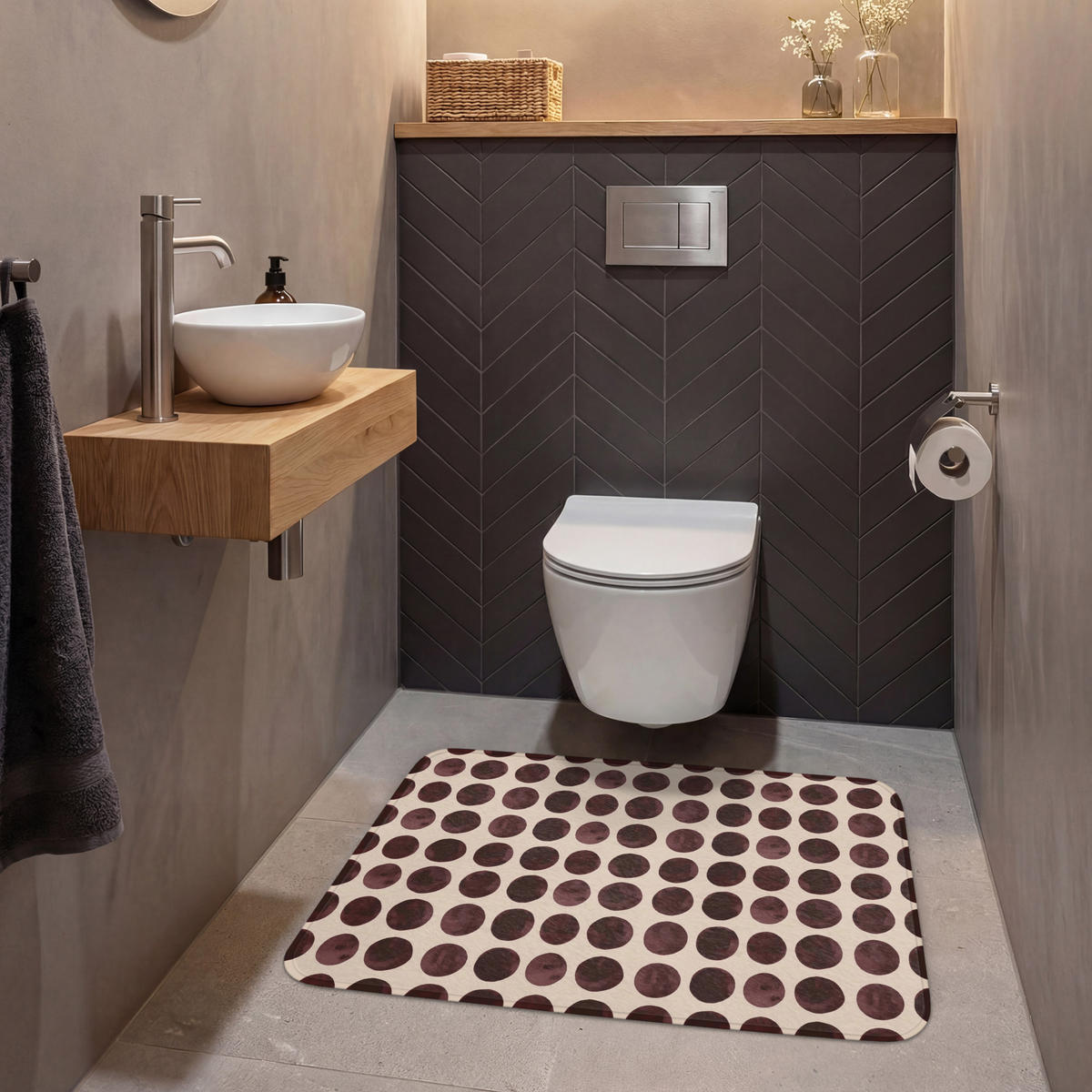 WC PŘEDLOŽKA Puntíky - Vzor - Hnědý 90x60 cm - bordeaux, textil/plast (90/1cm) - OnlyWow