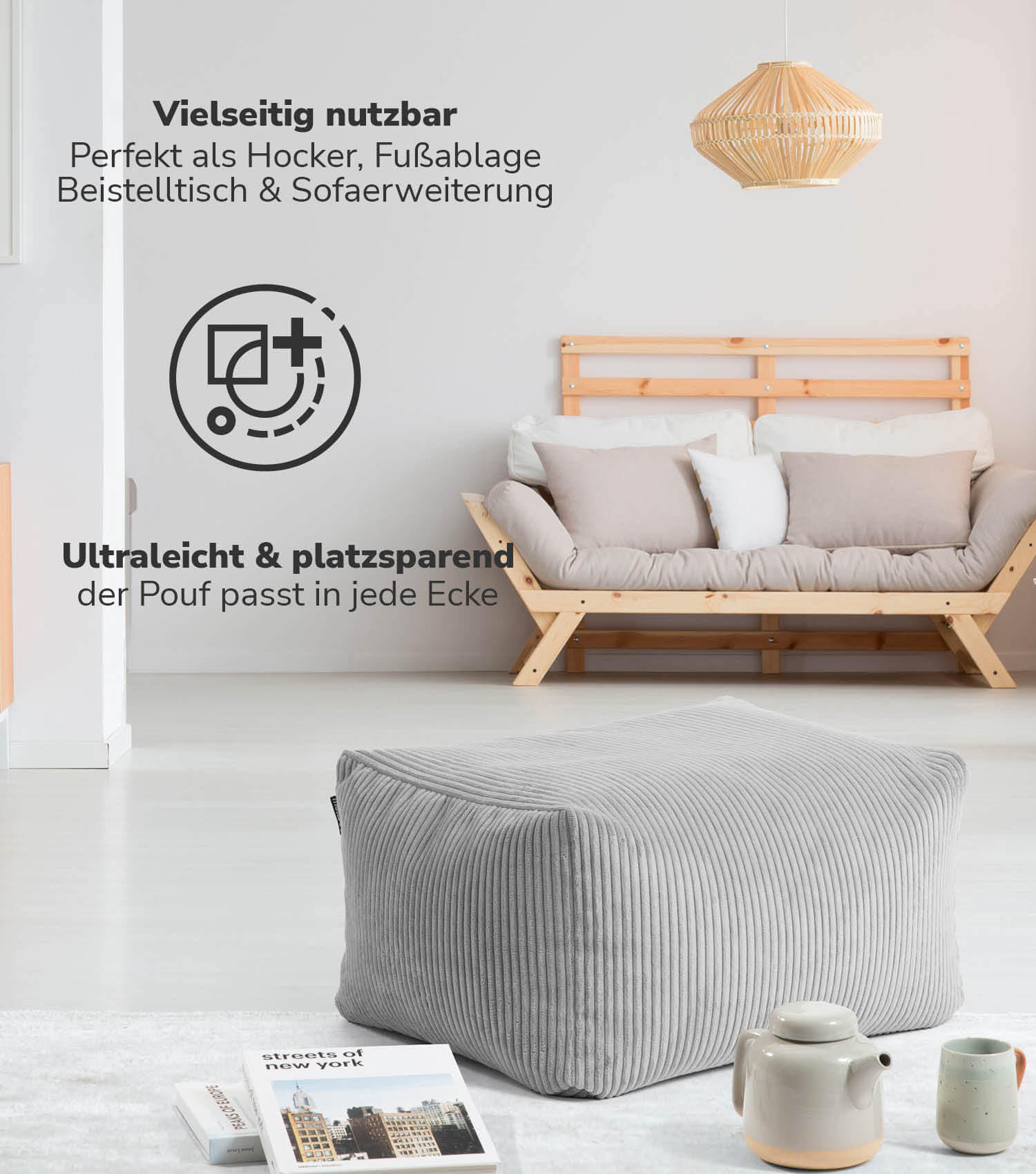 POUF Der Ruhestifter - Grau, Textil (65/35/55cm) - Mokebo