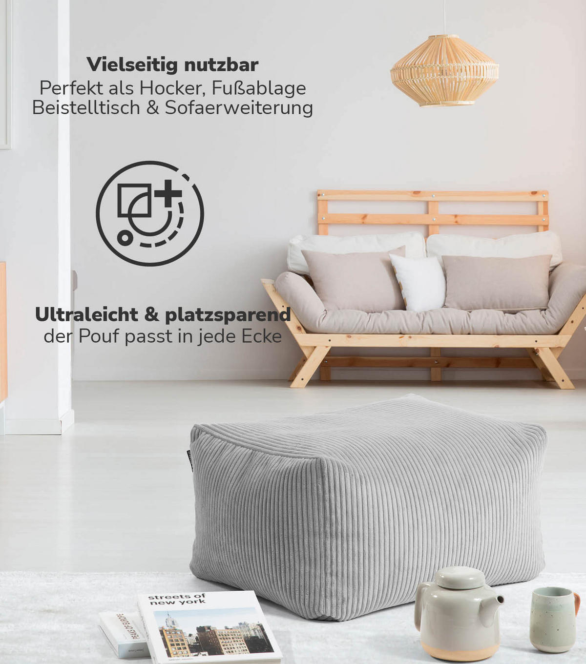 POUF Der Ruhestifter - Grau, Textil (65/35/55cm) - Mokebo