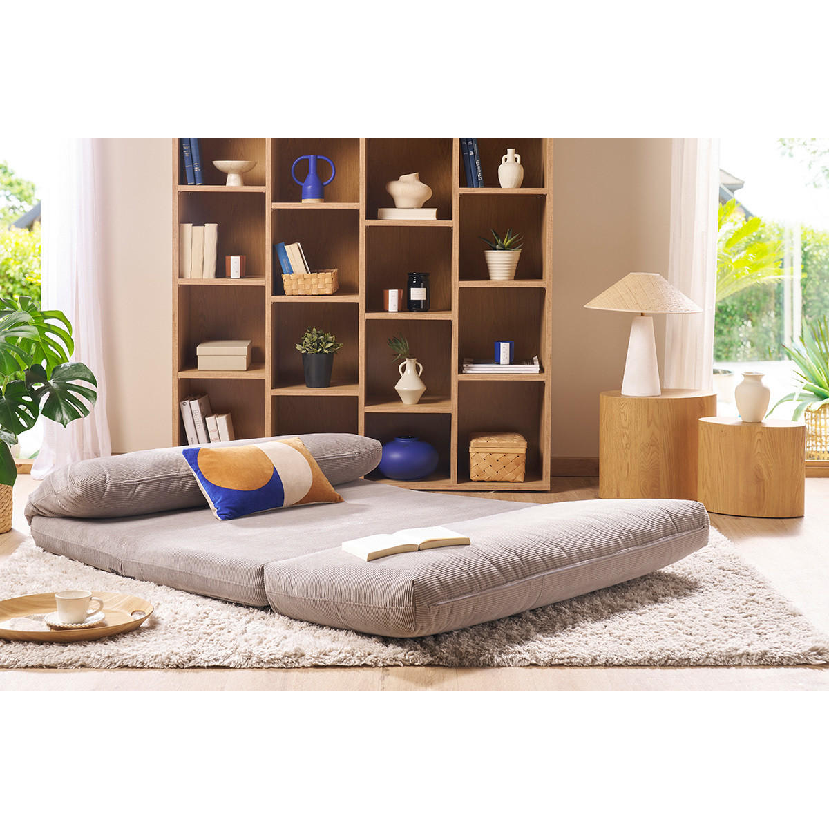 SCHLAFSESSEL 2-Sitzer Hellgrau Cord SPENCER - Hellgrau, Textil (82/61/131cm) - Miliboo