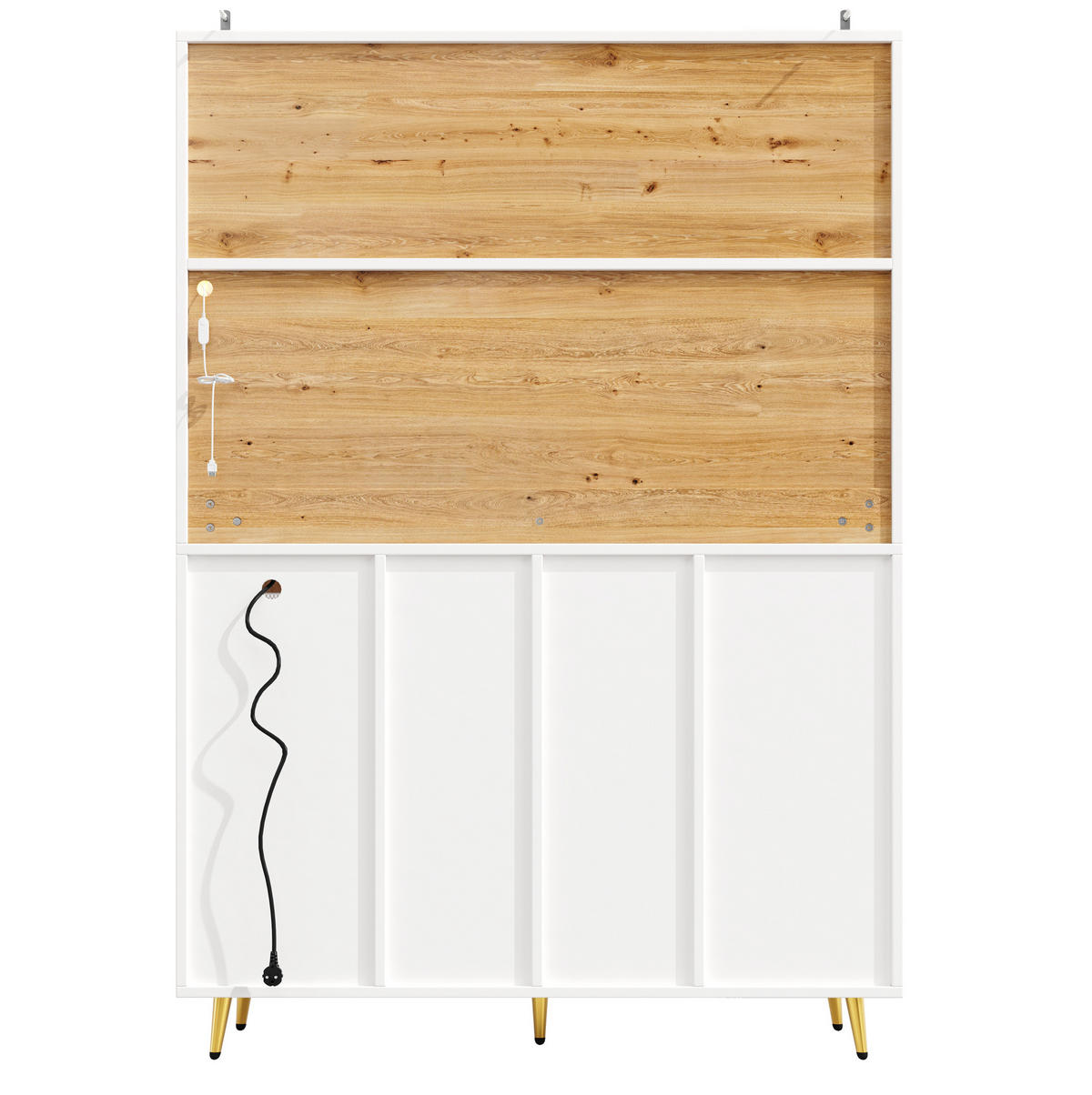 BUFFETSCHRANK 120/40/170 cm Weiß/Holzdekor aus MDF mit LED und Steckdose - Weiß, Holzwerkstoff (120/170/40cm) - OKWISH
