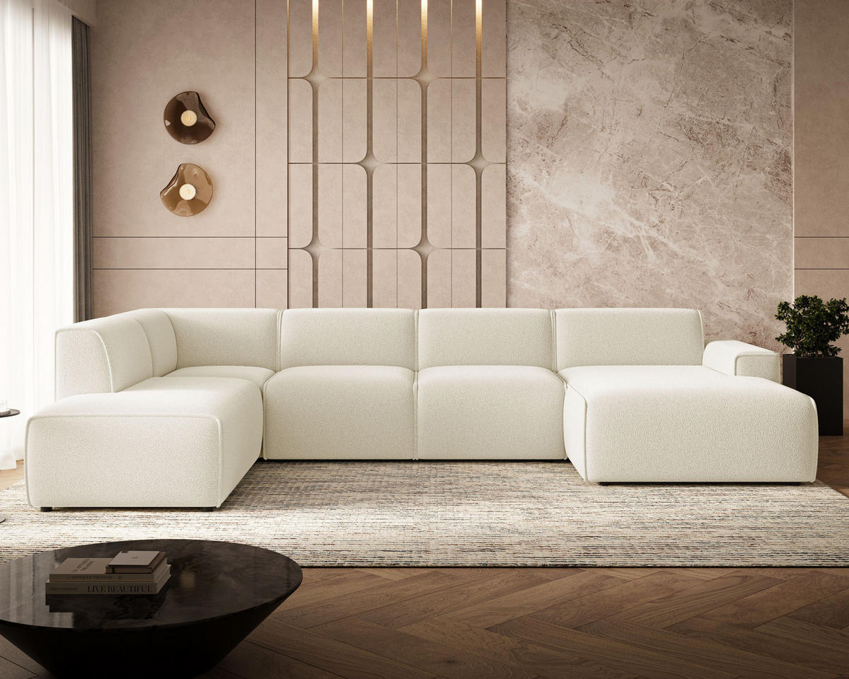 ECKSOFA U Belluno Creme Links - Creme/Schwarz, Holz/Kunststoff (378/220cm) - Graingold