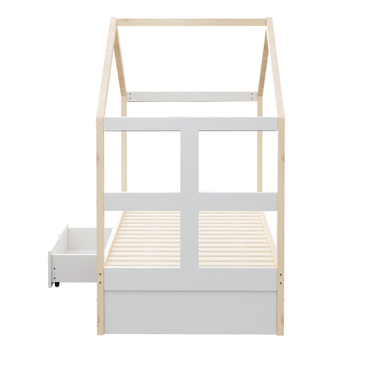 HAUSBETT 90/190 cm DE-01554, in Holzfarbe, mit Schubladen, Schuhschrank und LED-Beleuchtung - Naturfarben, Holzwerkstoff (90/190cm) - ComfortXL