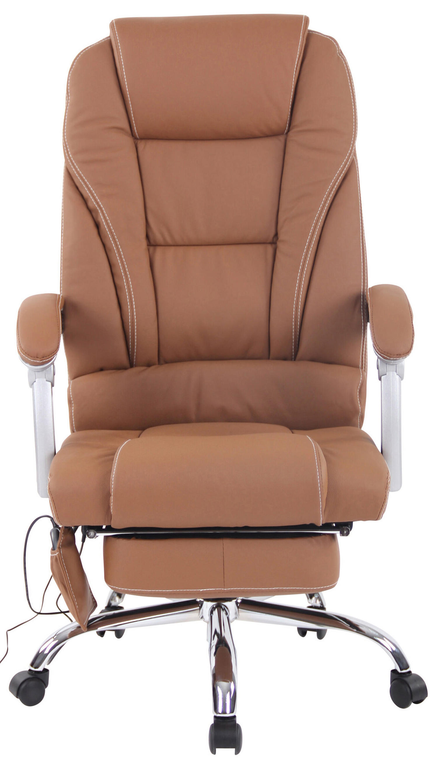 BÜROSTUHL Pacira, Echtleder mit Massagefunktion Hellbraun - Hellbraun, Leder/Metall (68/127/64cm) - TPFLiving