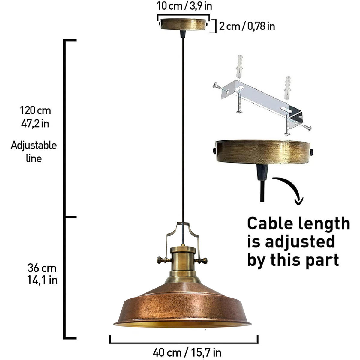 HÄNGELAMPE Asletl Industrial 40/36 cm - Kupferfarben, Metall (36/40/36cm) - Bamyum