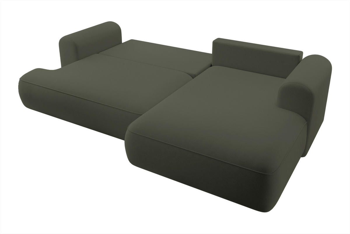ECKSOFA Ovo Olivgrün Velours - Schwarz/Olivgrün, Kunststoff/Textil (260/165cm) - Selsey