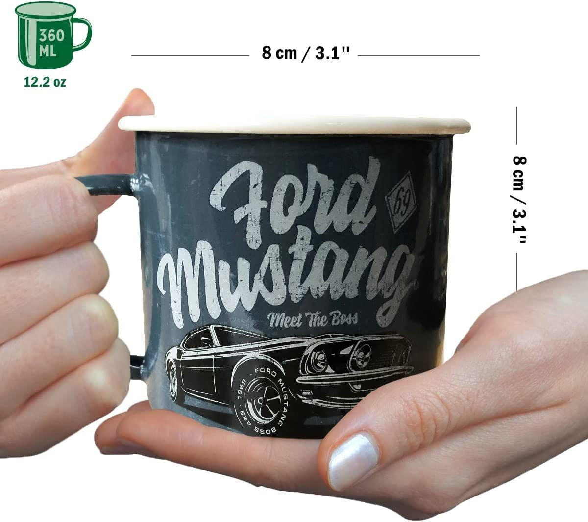 EMAILLE-BECHER 360 ml Ford Mustang The Boss - Blaugrau, Metall (0.36L) - Nostalgic-Art