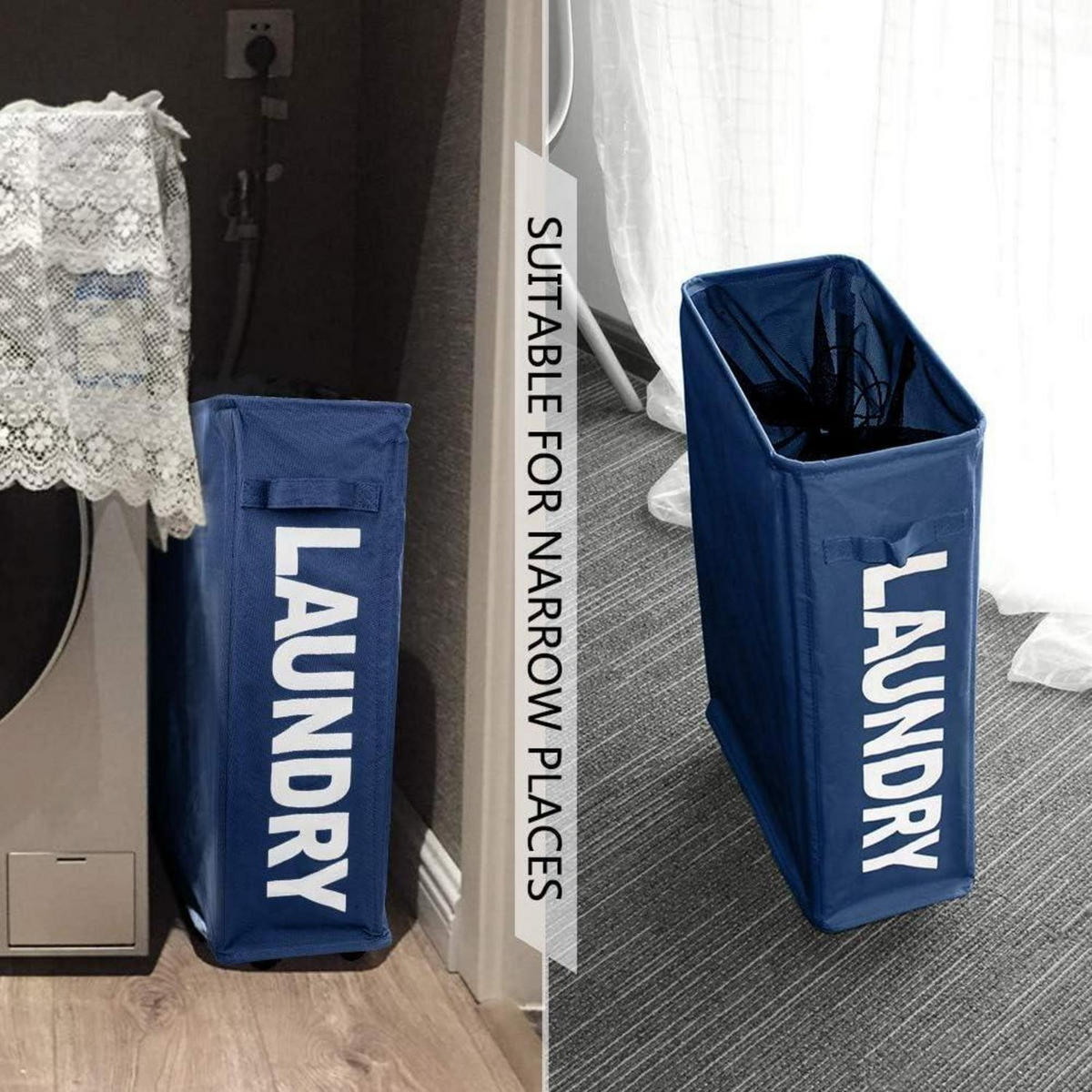 WÄSCHESAMMLER mit Rollen 39 x 18,5 x 58 cm Dunkelblau - Blau, Textil (18.5/58/39cm)