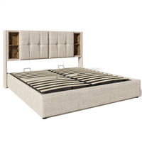 POLSTERBETT aus Leinen 160x200 cm Natur mit Bettkasten, Matratze, kabellosem Laden und USB-C - Naturfarben, Textil (160/200cm) - IVMEU