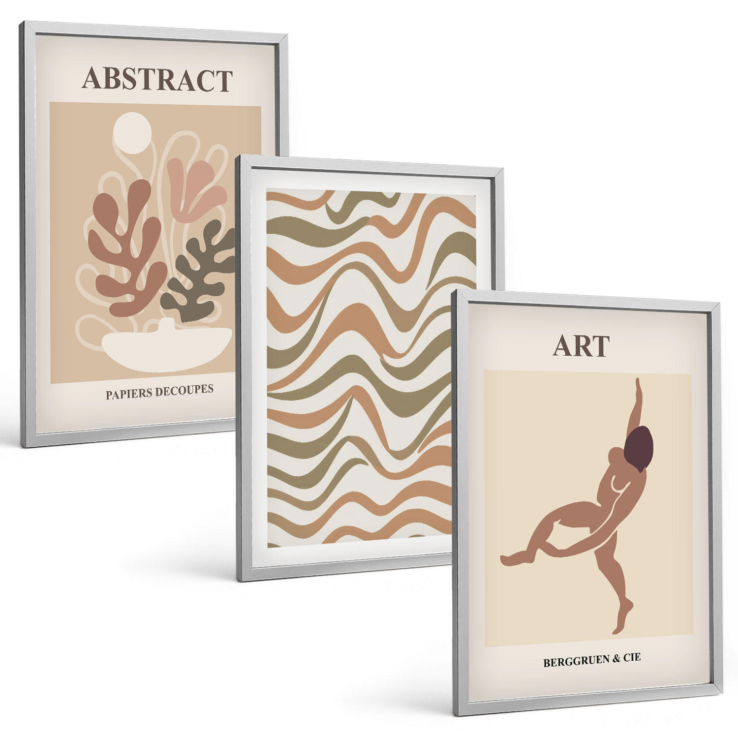 BILDER SET 3er Set - 40x60 cm Silberner Rahmen - Matisse Boho abstrakte Muster - Silberfarben, Kunststoff (40/60cm) - TULUP