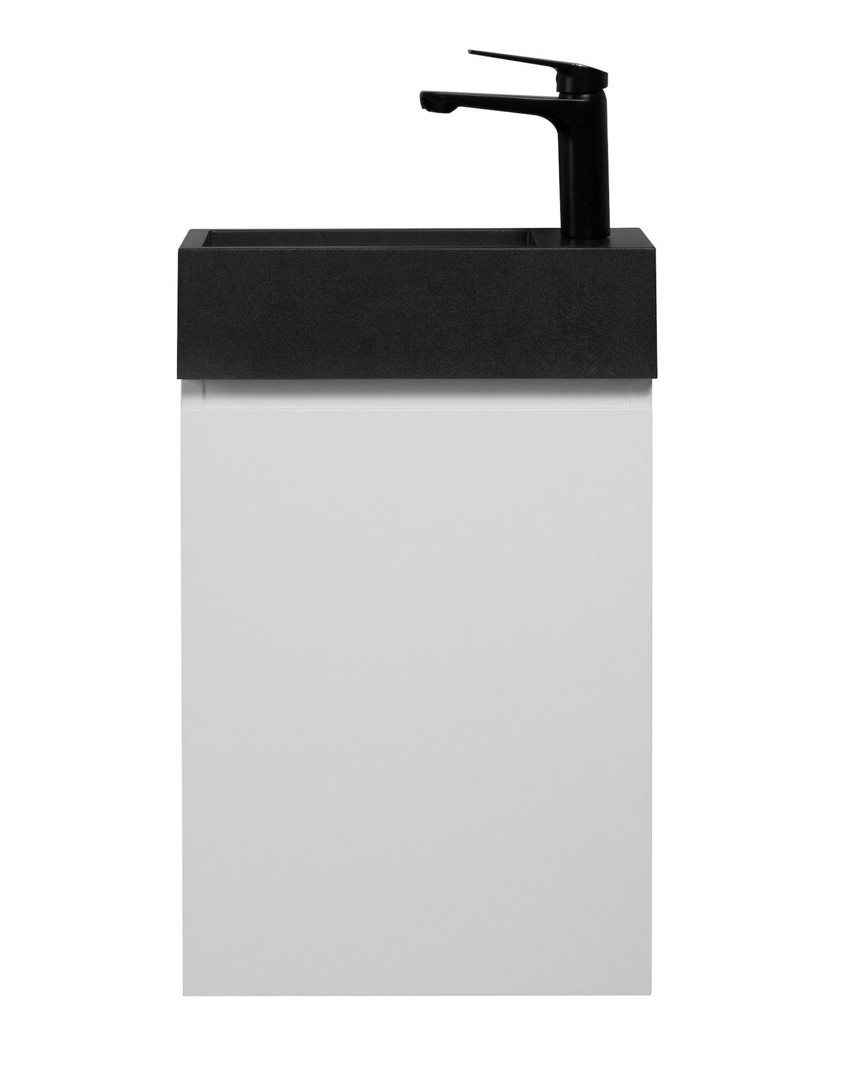 GÄSTE-WC-MÖBELSET Angela 2 Teile Weiß Matt - Schwarze Waschbecken - 40 x 22 x 64 cm - Weiß, Holz (40/52/22cm) - Badplaats