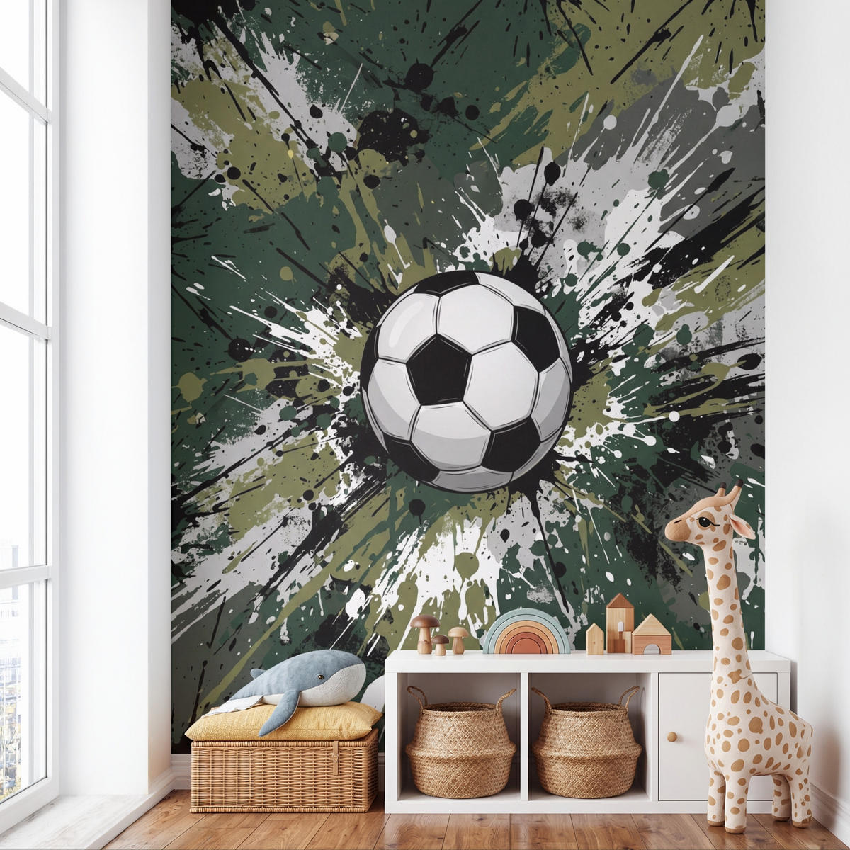 KINDERTAPETE - Fußball - Farbe - Spritzer - Grün - 220x260 cm - Dunkelgrün, Papier (220/260cm) - OnlyWow