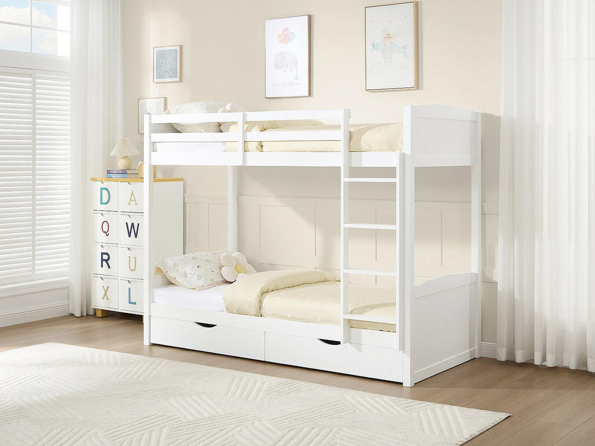 ETAGENBETT - 2 Personen - holz - weiß Limodara - Weiß, Holz (90/200cm) - Vente-Unique