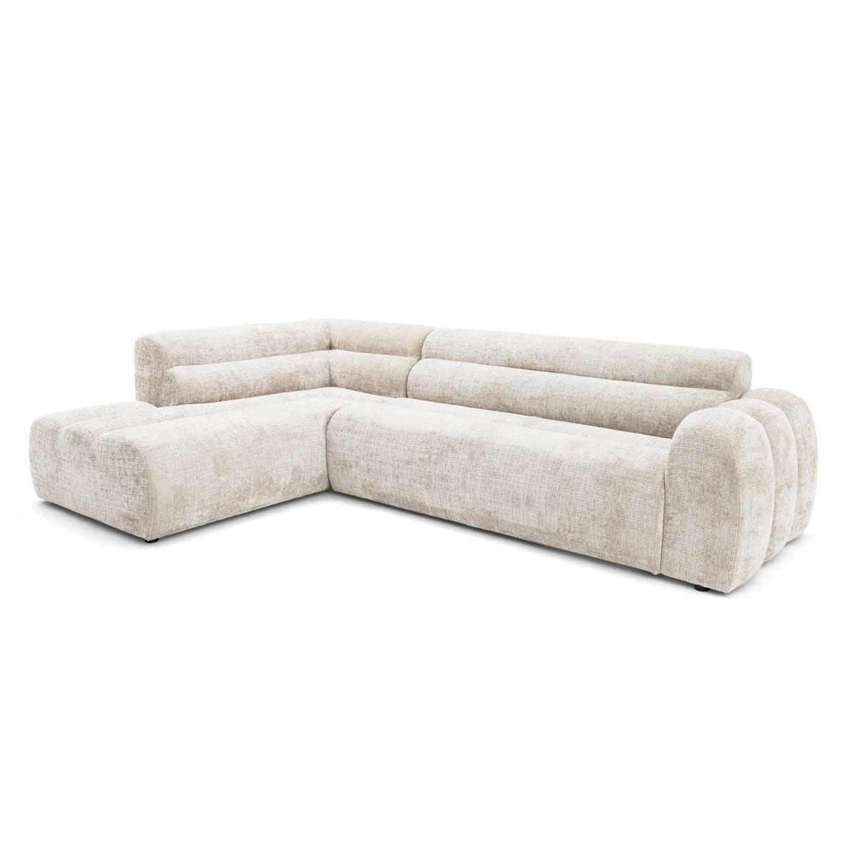 4-SITZER modulares Ecksofa VEER L Links, 283 x 190 cm, Chenille Webstoff Creme - Creme/Schwarz, Holz/Kunststoff (283/190cm) - Muffo