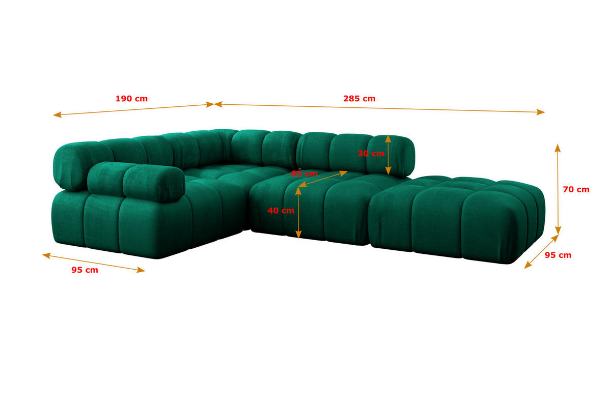 ECKSOFA modulares Sofa Felto-L1 - 285x190x70 cm Dunkelgrün Velours - Dunkelgrün, Holzwerkstoff/Textil (285/190cm) - ALTDECOR