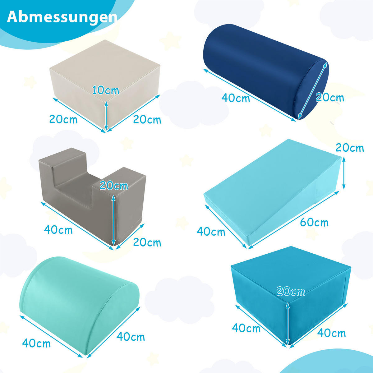 SCHAUMSTOFFBLOCK Marineblau (6-teilig) - Dunkelblau, Kunststoff (40/20/40cm) - COSTWAY