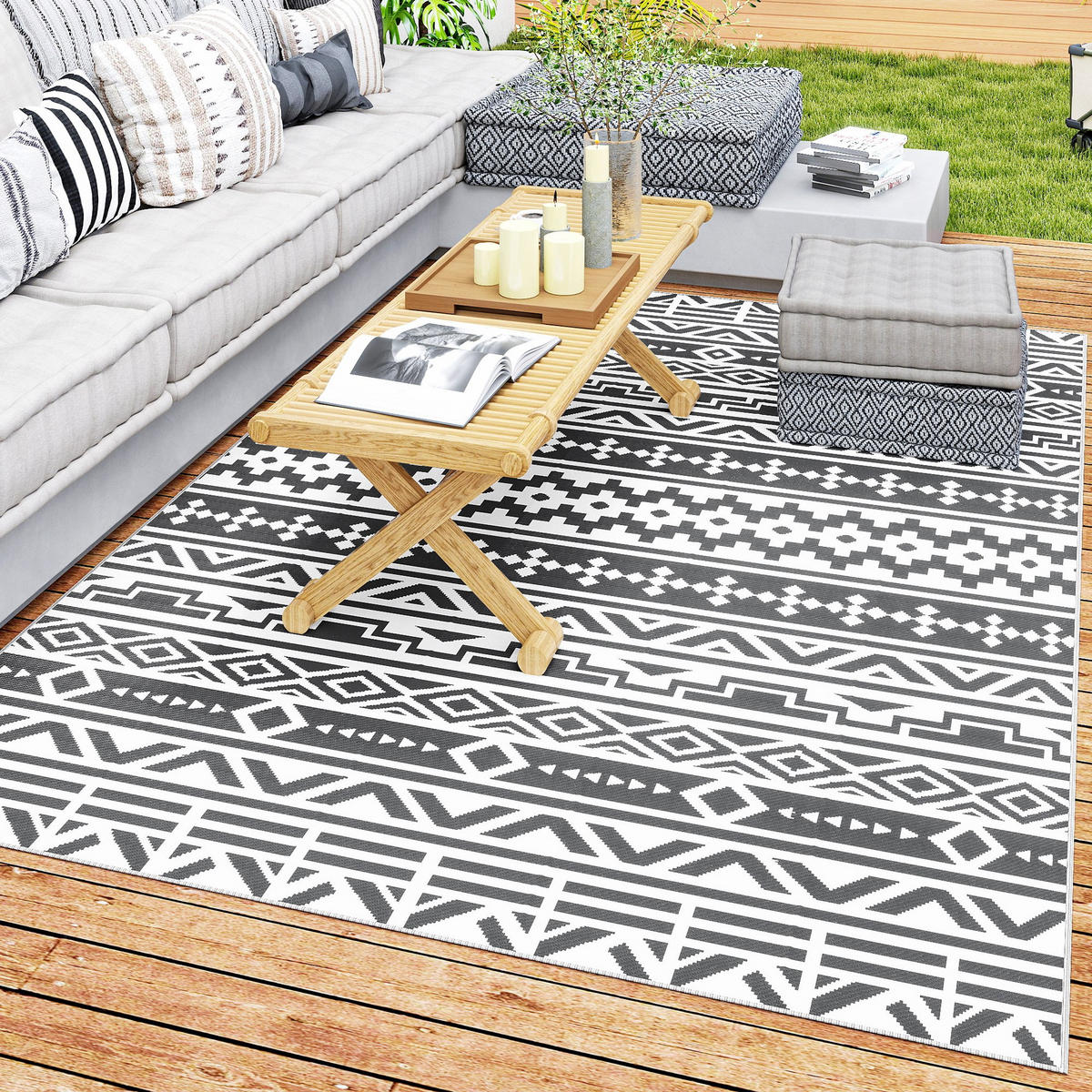 OUTDOORTEPPICH, Wetterfest - Dunkelgrau, Kunststoff (274/182cm) - Outsunny