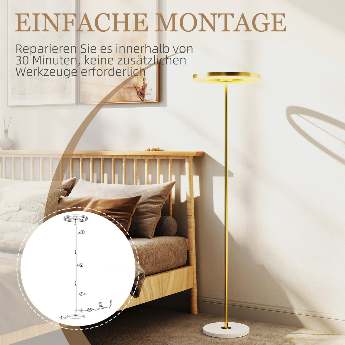 STEHLAMPE LED Wohnzimmer Dimmbar Stehleuchte mit 3 Lichtfarben, Fußschalter - Gelb, Metall (40/40/157.5cm) - HOMCOM