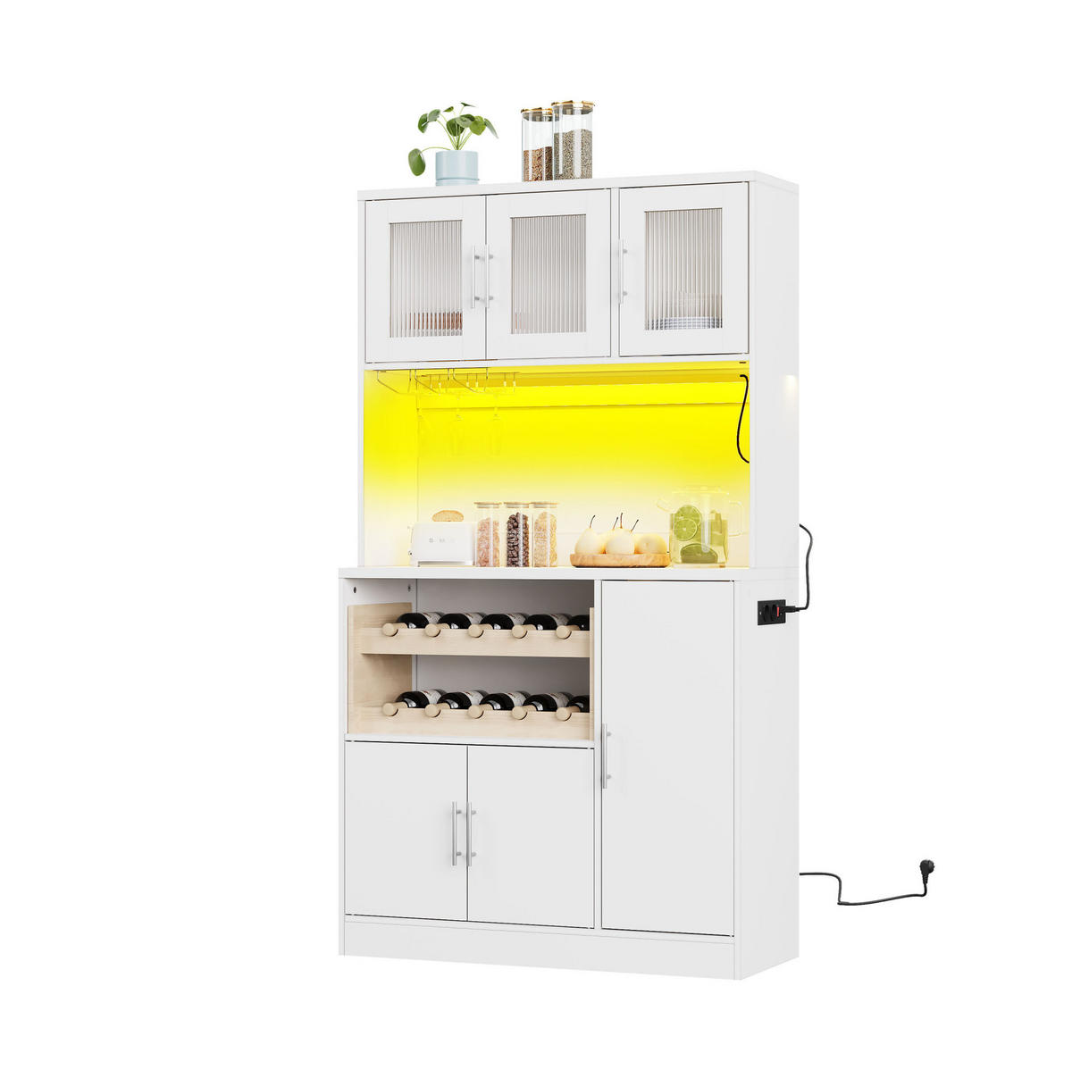 KÜCHENSCHRANK aus MDF 100x40x180 cm Weiß mit RGB-LED, Steckdosenleiste und Weinregal - Weiß, Holzwerkstoff (100/180/40cm) - IVMEU