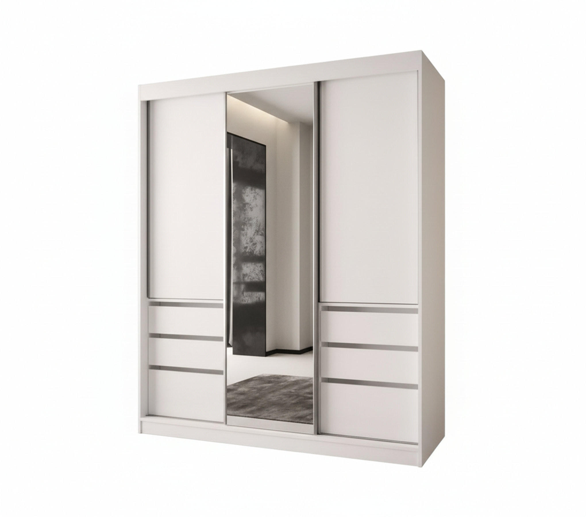 SCHIEBETÜRENSCHRANK PARMA 180, 2-türig Kleiderschrank mit 1 Spiegel, Moderne Garderobe, Schrank in Größe: 180 x 216 x 65 cm - Weiß, Holzwerkstoff (180/216/65cm) - O-Sofa