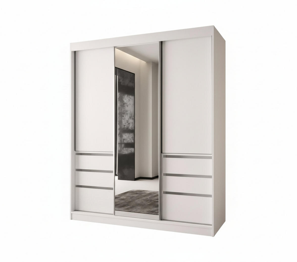 SCHIEBETÜRENSCHRANK PARMA 180, 2-türig Kleiderschrank mit 1 Spiegel, Moderne Garderobe, Schrank in Größe: 180 x 216 x 65 cm - Weiß, Holzwerkstoff (180/216/65cm) - O-Sofa