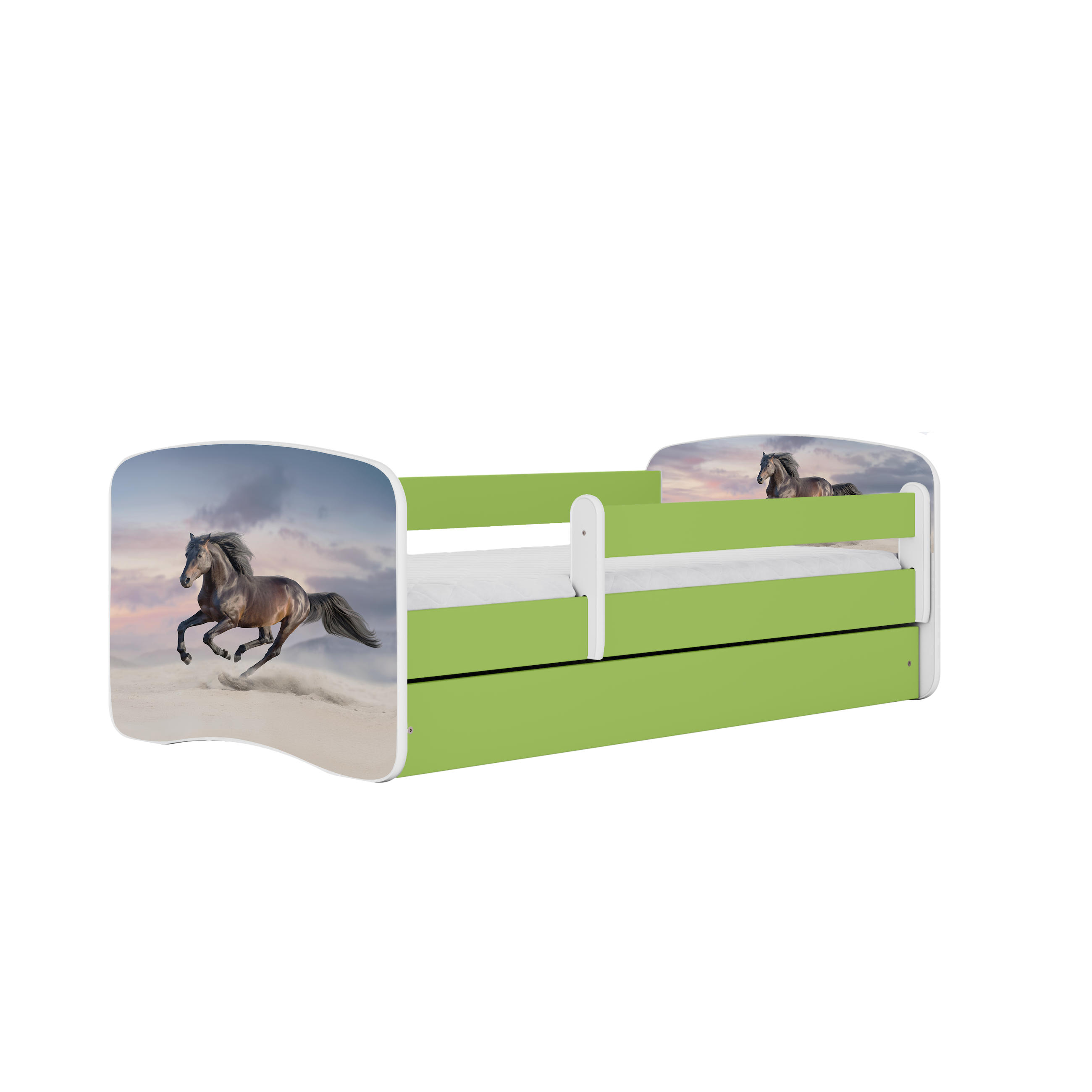 KINDERBETT Pferd im Galopp mit Schublade und Matratze 140/70 - Grün, Holzwerkstoff (70/140cm) - RAUMHIRSCH FURNITURE