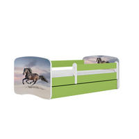 KINDERBETT Pferd im Galopp mit Schublade und Matratze 140/70 - Grün, Holzwerkstoff (70/140cm) - RAUMHIRSCH FURNITURE