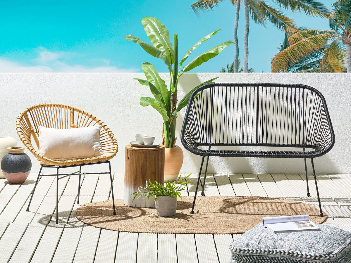 GARTENBANK Rattan schwarz 114 cm Acapulco - Schwarz, Kunststoff (114/88/78cm) - Beliani