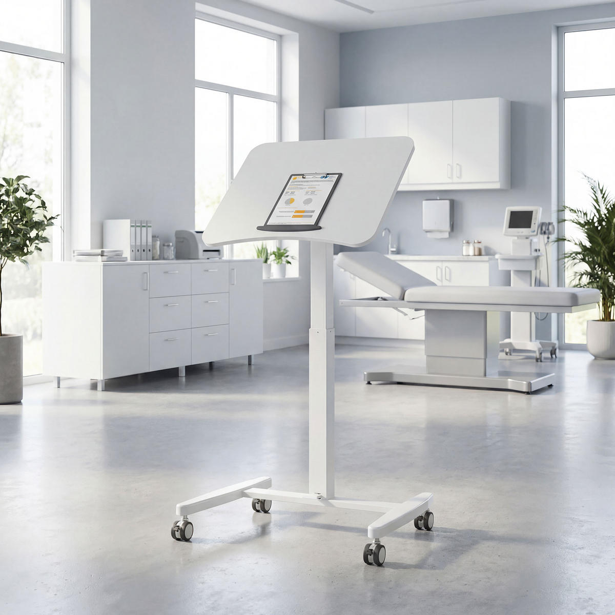 COMPUTERTISCH Weiß höhenverstellbar mit neigbarer Arbeitsplatte und Rollen 60,5/52/75-114 cm - Weiß, Holzwerkstoff (52/60.5/114cm) - PANGIVO