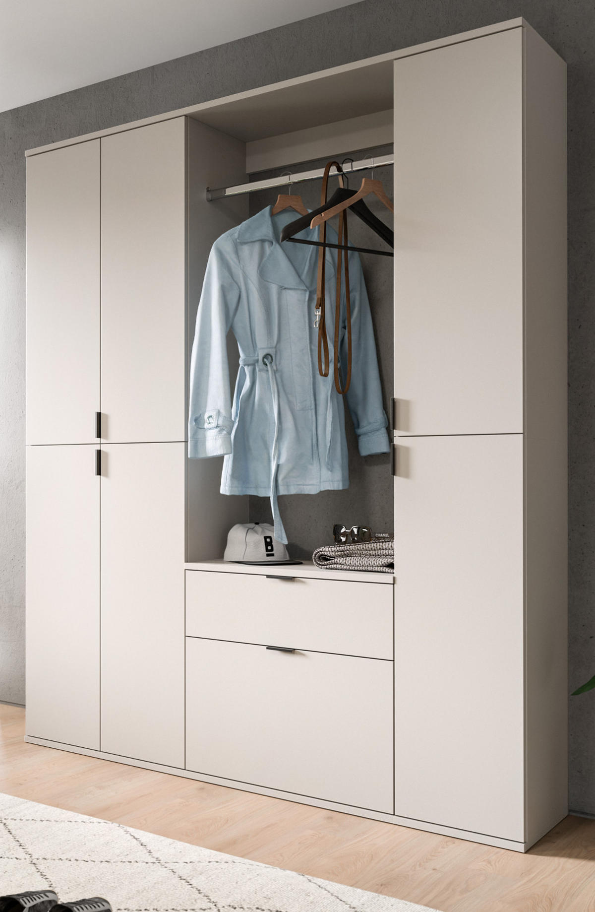 GARDEROBEN-SET Kaschmir 152 x 193 cm, Garderobenschrank mit viel Stauraum - Kaschmir/Schwarz, Holzwerkstoff/Metall (152/193/34cm) - Inn.Furn
