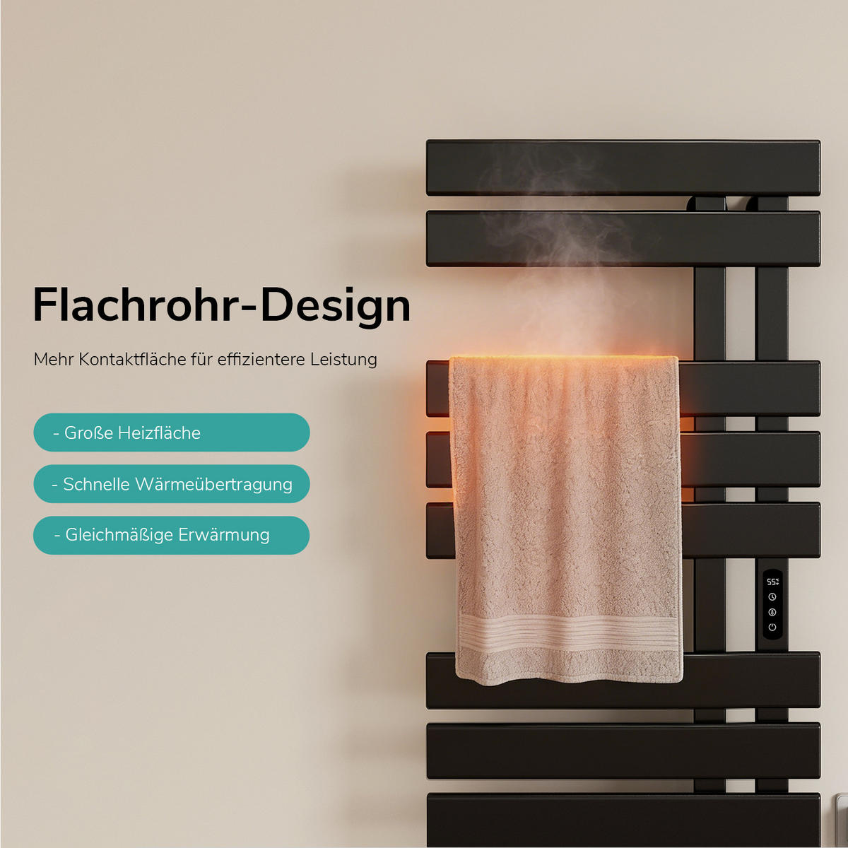 RADIJATOR Električni WiFi termostat Crni desni priključak 100/50 cm - crna, metal (50/100/11cm) - EMKE