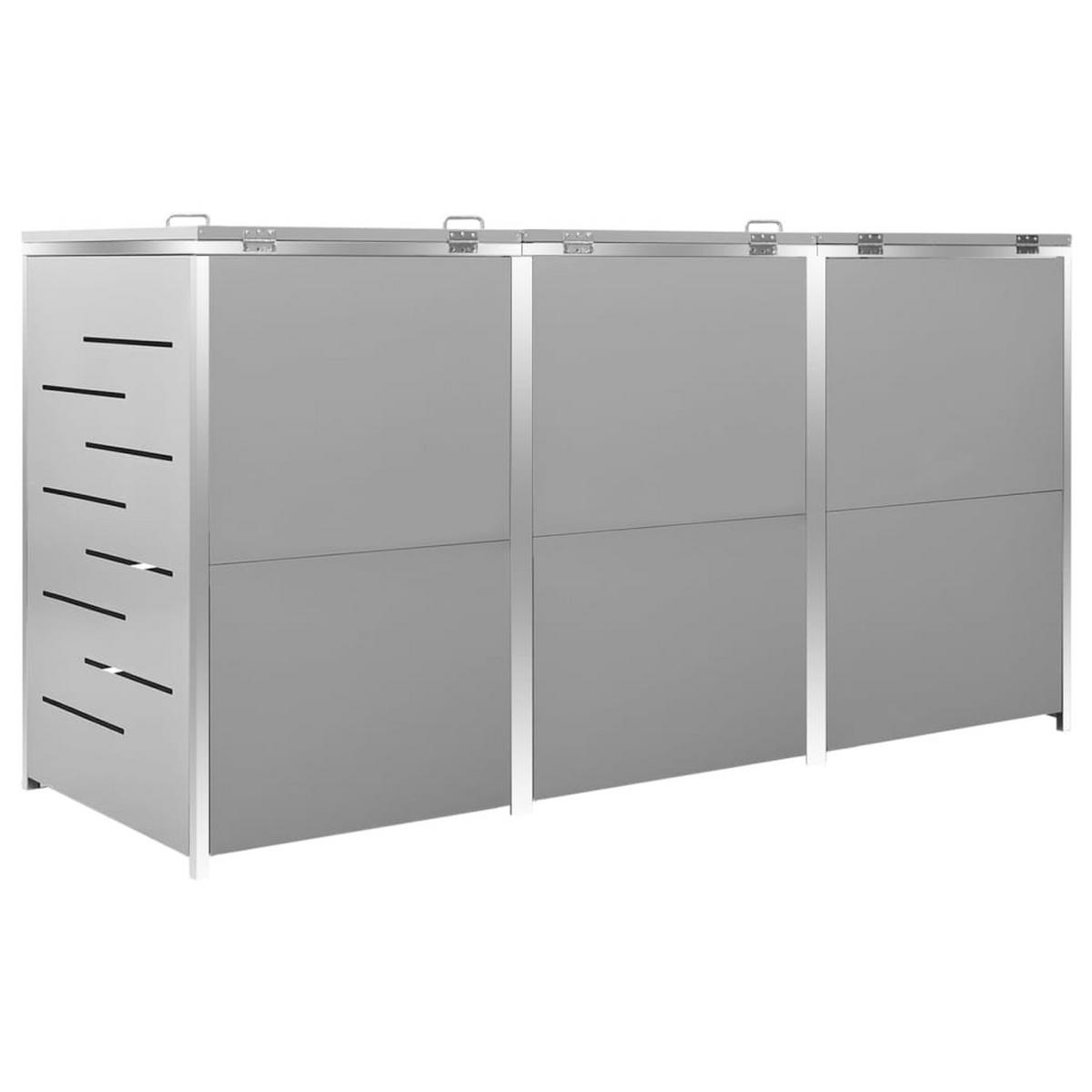 3ER Mülltonnenbox JAGU Edelstahl | Grau | 115x207x77,5cm | Für 3 Tonnen 240L - Grau, Metall (207/115/77.5cm) - DELUKE