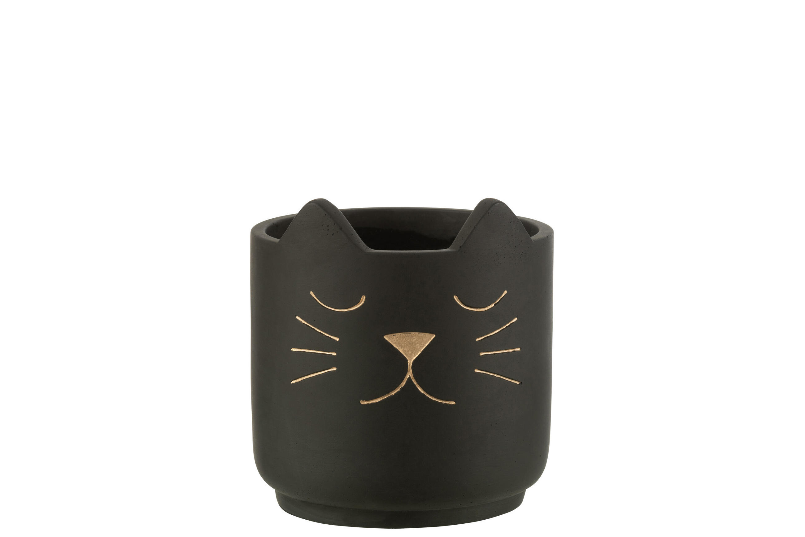 BLUMENTOPF KAT - Töpferei - Schwarz - M - Ø 16 cm - Schwarz, Keramik (16/17cm) - J-Line