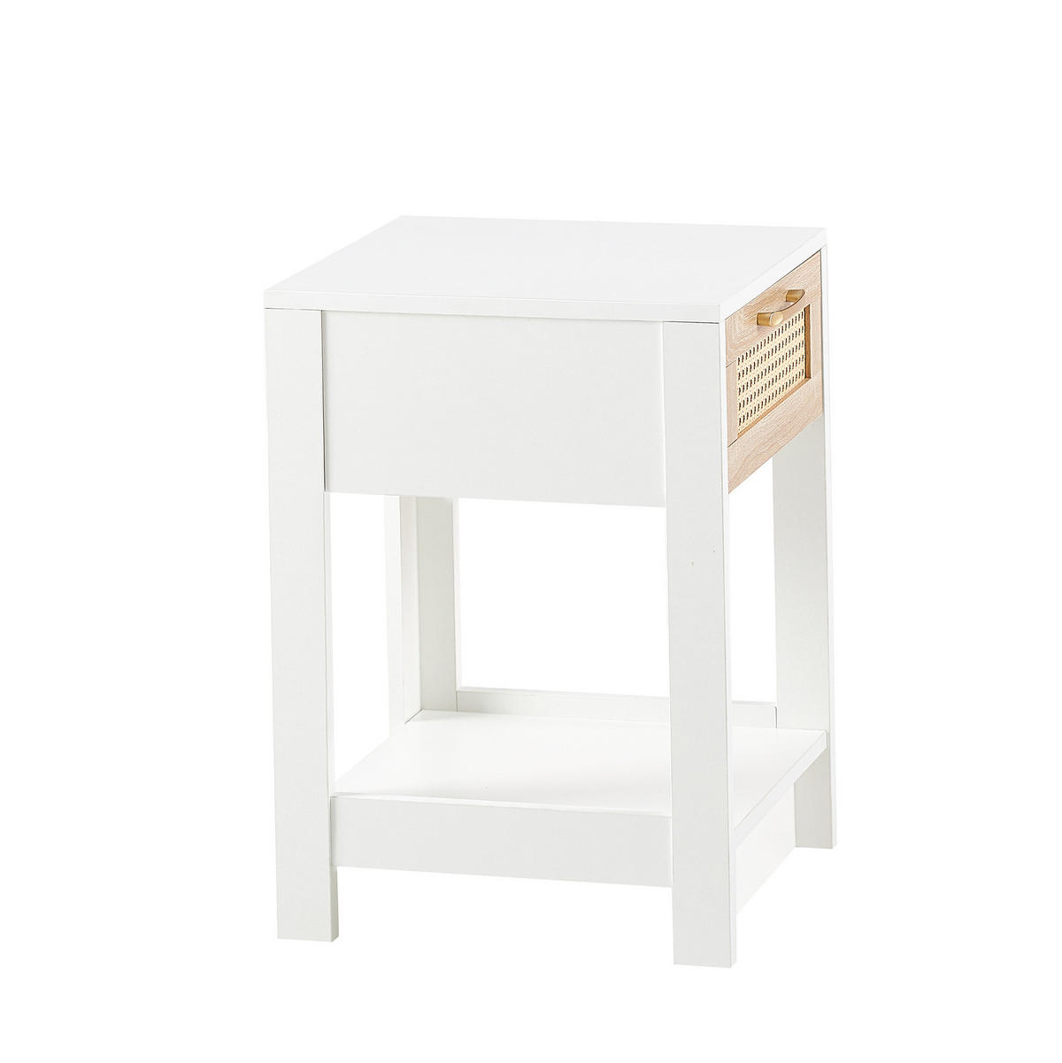 NACHTTISCH aus MDF 40x40x55 cm Natur/Weiß mit Schublade und Rattan-Optik - Weiß, Holzwerkstoff (40/55/40cm) - Modfu