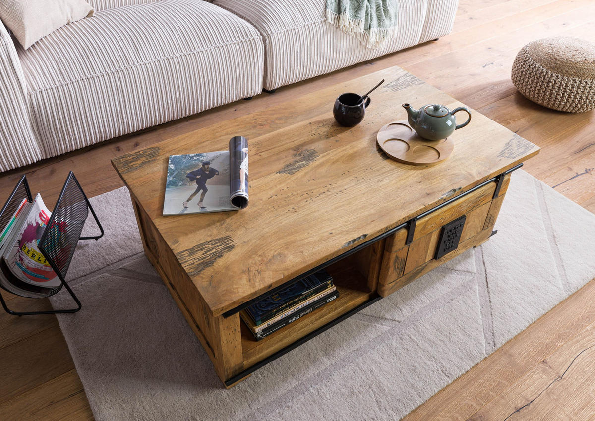 COUCHTISCH Mango 120x70x45 natur lackiert RAILWAY #1007 - Naturfarben, Holz (120/70/45cm) - Massivmoebel24
