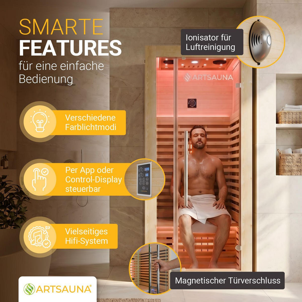 INFRAROTKABINE Trondheim90 natur mit Dual-Technologie & Hemlockholz - Naturfarben, Holz (90/190/90cm) - Artsauna