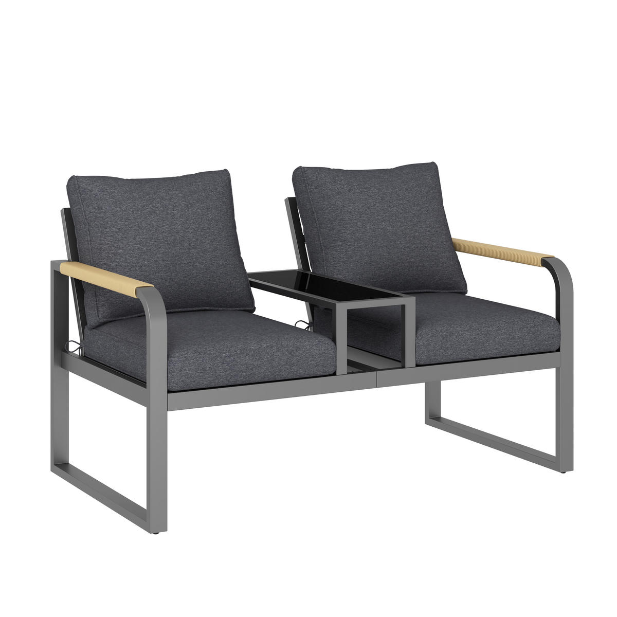 GARTENMÖBEL-SET 2-Sitzer Outdoorsofa Stahl Glas Geflecht Grau - Grau, Textil (75/78.5/137cm) - FLIEKS