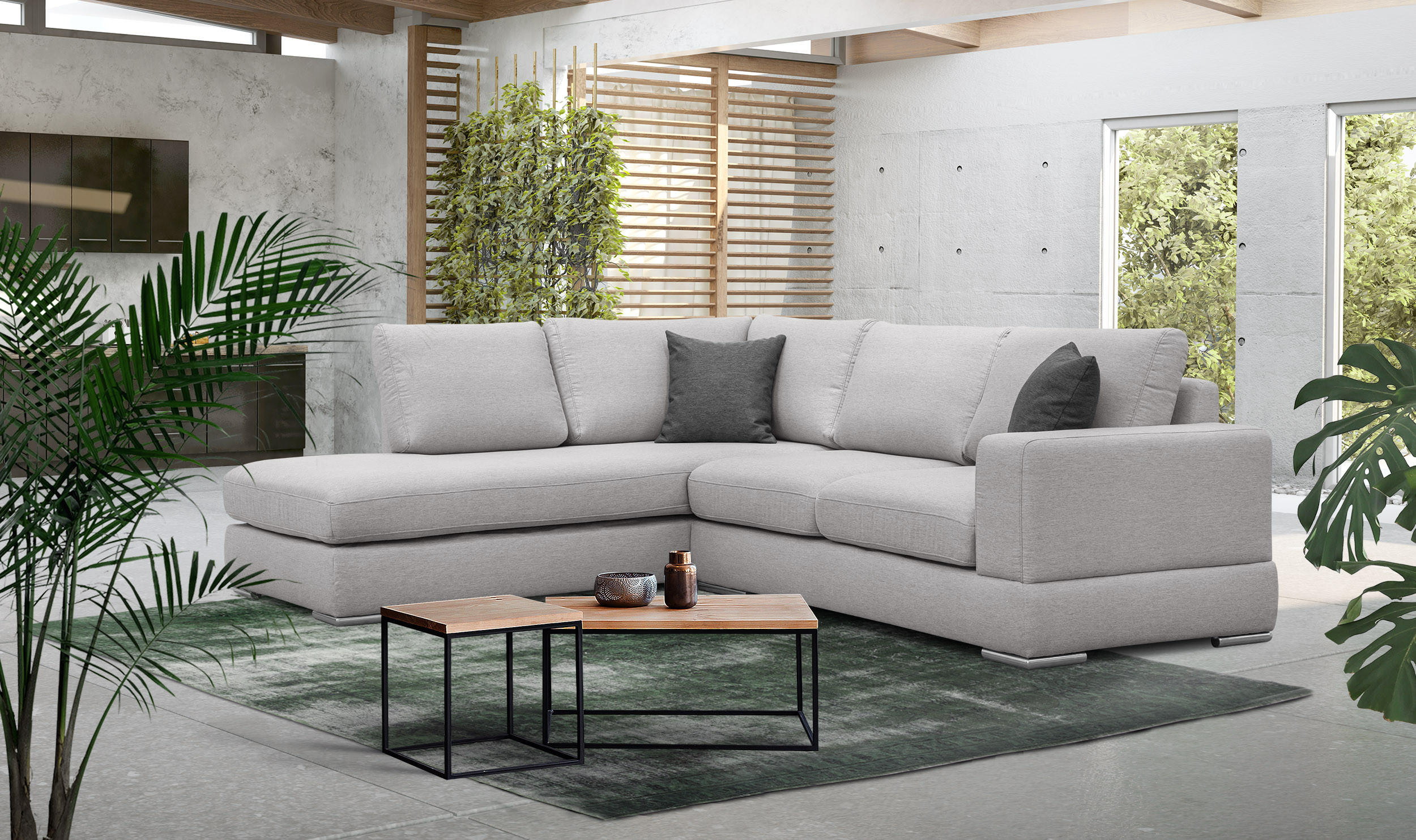 ECKSOFA OTTO 5-Sitzer, hellgrau - Hellgrau, Holzwerkstoff/Textil (219/279cm) - Courtois Laville