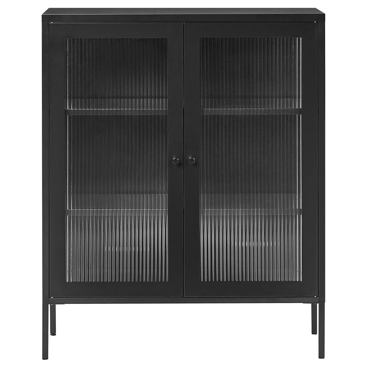 SIDEBOARD mit Glastüren Metall 90 cm Schwarz Lerryn - Schwarz, Metall (90/110/35cm) - Beliani