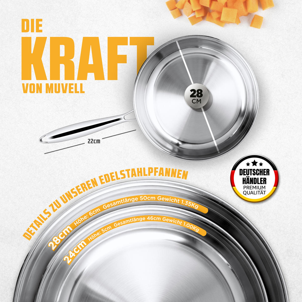 BRATPFANNE mit genieteten Griff 28 cm - Silberfarben, Metall (28cm) - Muvell