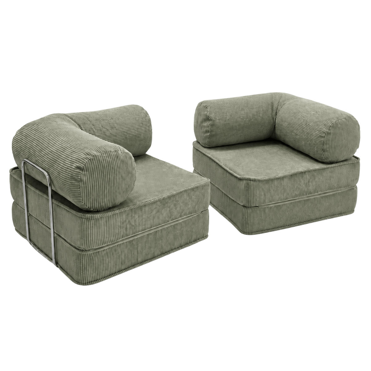 SOFA SURB Duo 100 Schlafsofa 2-Sitzer Olivgruen 200/100 cm - Chromfarben/Olivgrün, Textil/Metall (200/70/100cm) - SURB